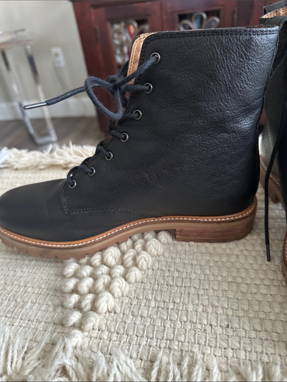 Women's Black Lace-Up Leather Boots - Picture 8 of 10